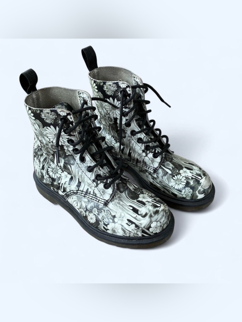 DR MARTENS rare floral slime drip boots punk grunge indie monotone leather